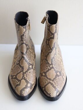 Zara Beige and Brown Snake-Print Ankle Boots